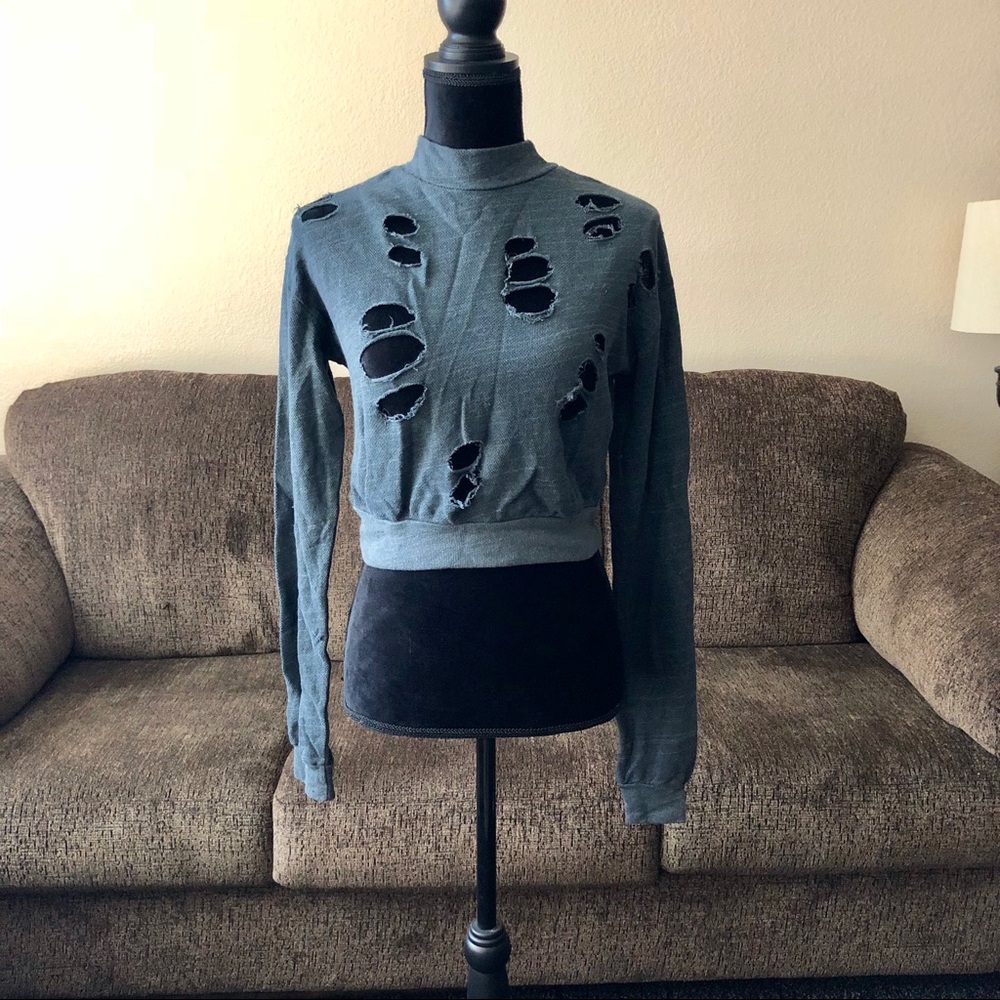 ❗️Last One❗️Charcoal Distressed Sweatshirt NWOT - Picture 3 of 8